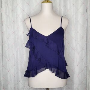Thirty/Thirty Navy Blue Ruffled Flowy Fairy‎ Spaghetti Straps Top Size Large NWT